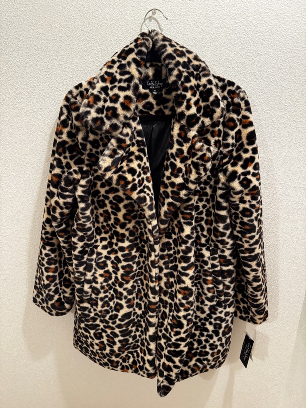 CoffeeShop Leopard-Pattern Faux Fur Jacket in Black, Brown & Cream